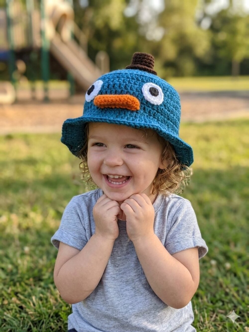 Handmade Platypus Crochet Bucket Hat New
